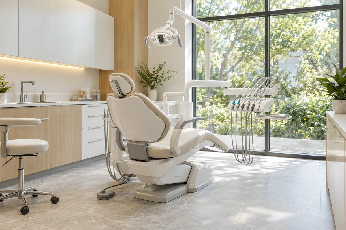 Ambiente ilustrativo de uma clínica odontológica com luz natural