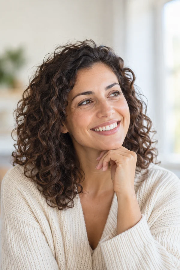 Retrato ilustrativo de uma mulher adulta sorrindo naturalmente