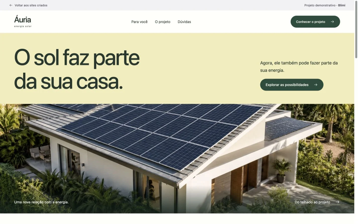 Prévia do site demonstrativo Áuria, de energia solar