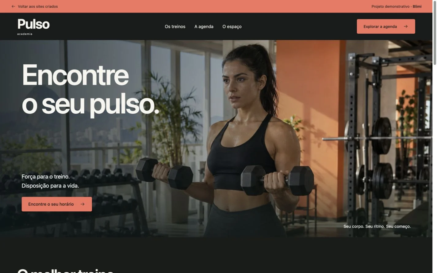 Prévia do site demonstrativo Pulso, de academia