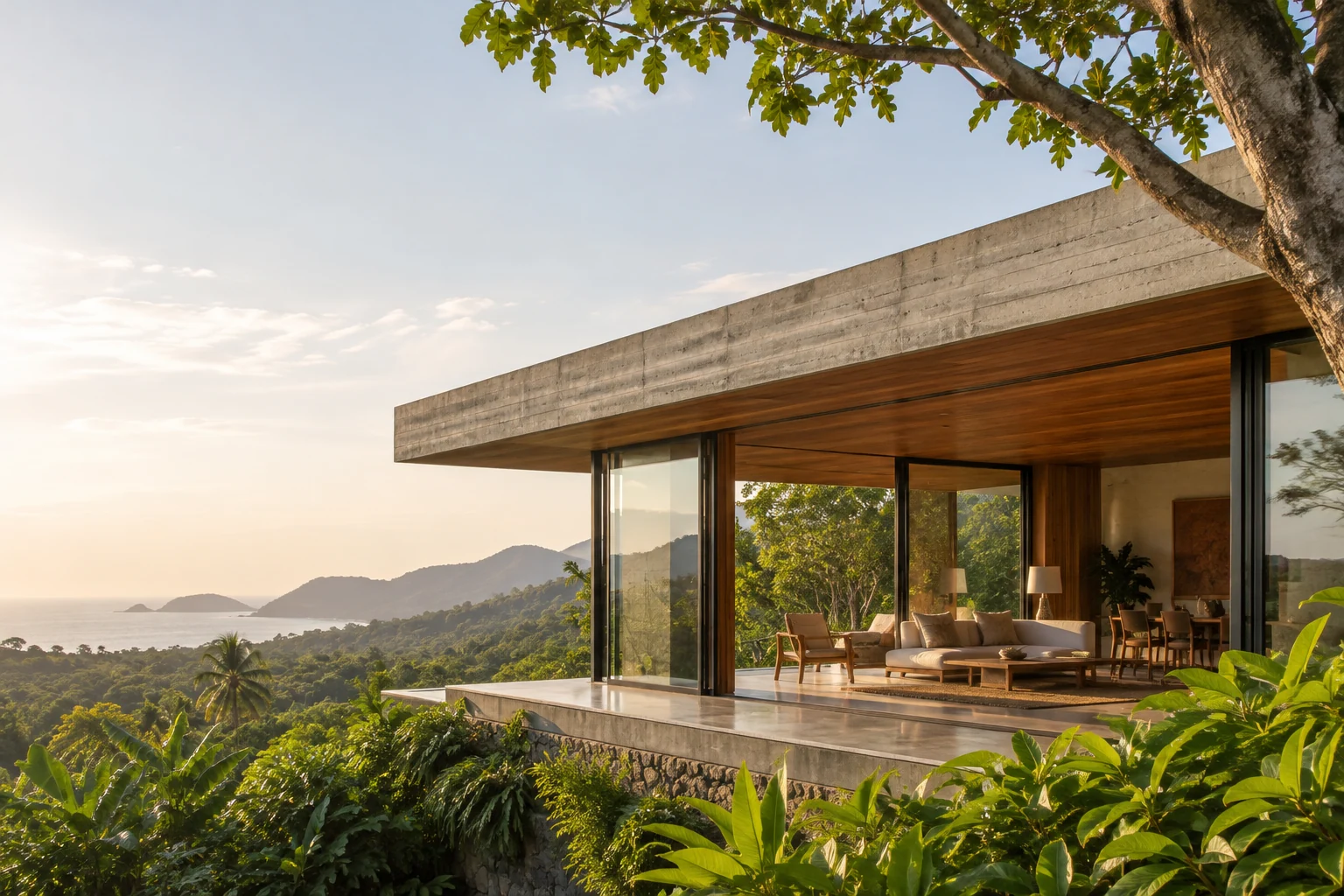 Casa conceitual integrada à vegetação tropical