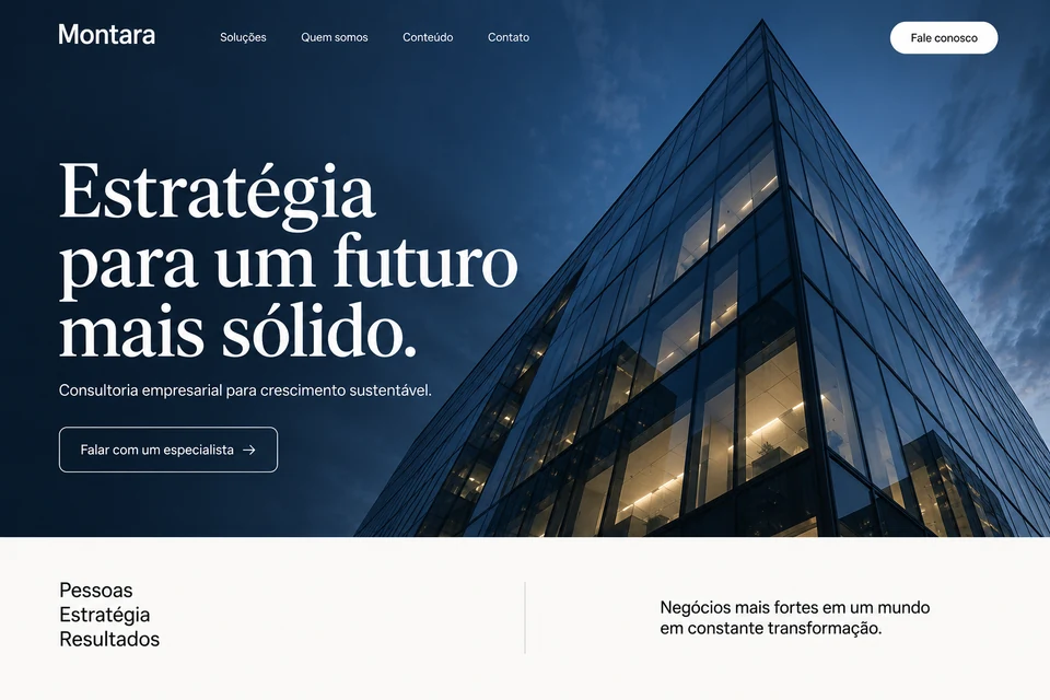 Estudo fictício de site para consultoria; exemplo de direção visual da Blimi