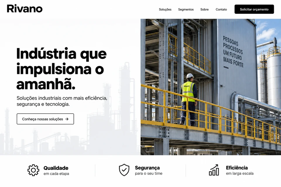 Estudo fictício de site para indústria; exemplo de direção visual da Blimi